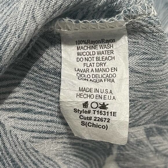 Final Touch Feather Print Tie Front Top T-Shirt Short Sleeves‎ Blue White Small - Picture 7 of 11